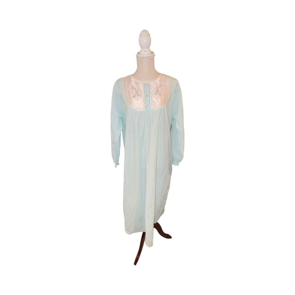 Vintage 80s Kelly Reed Mint Green Nightgown Floral Lace Yoke NWT Size Large